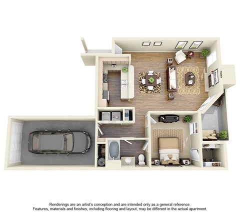 Floor plan for 1 bed, 1 bath, 878 sqft